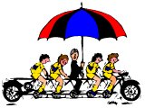 A bicycle for five, with a large umbrella. Symbol for community ecology.